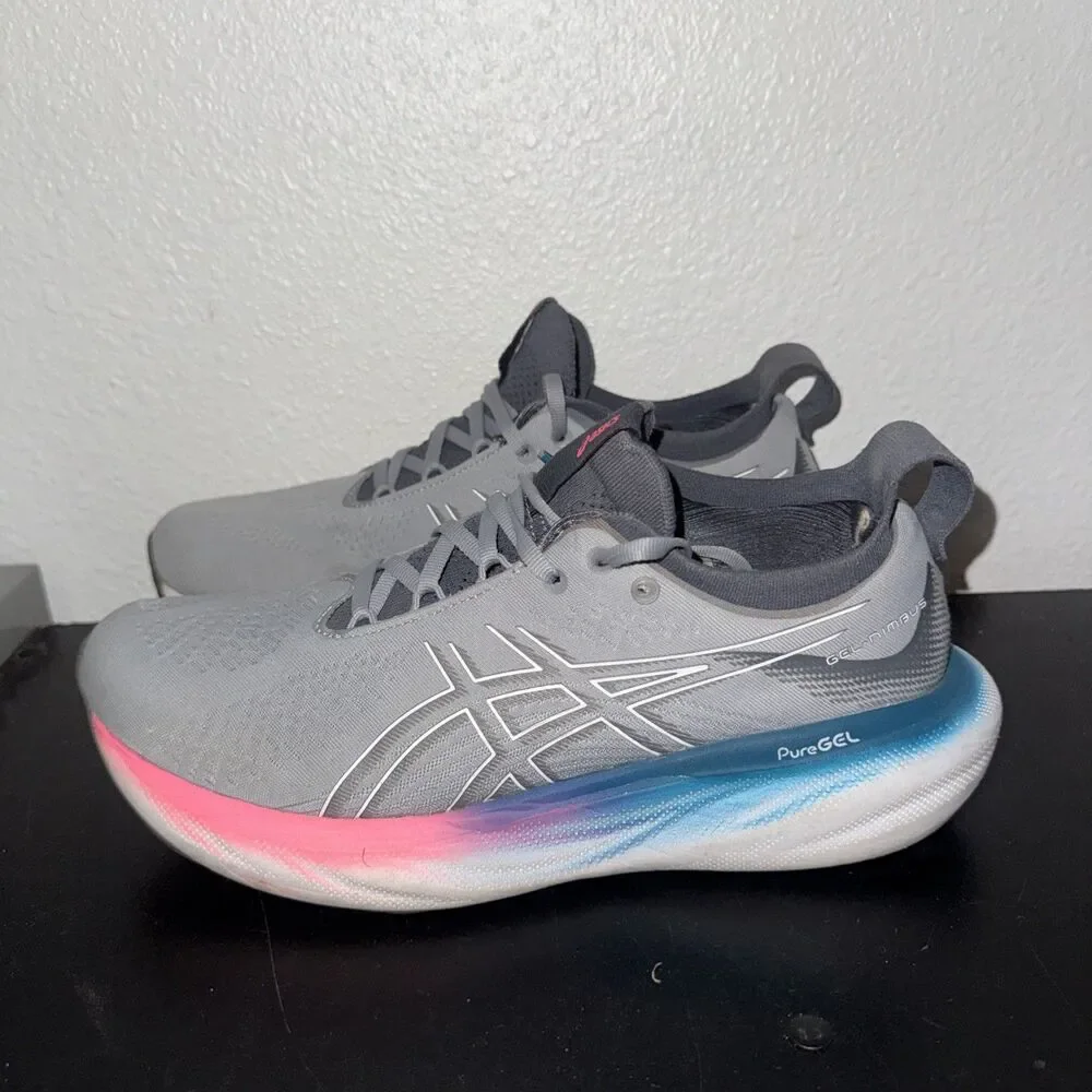 ASICS Gel-Nimbus 25 Womens 9.5 Running Shoes Gray Pink 1012B356 PureGEL Sneakers